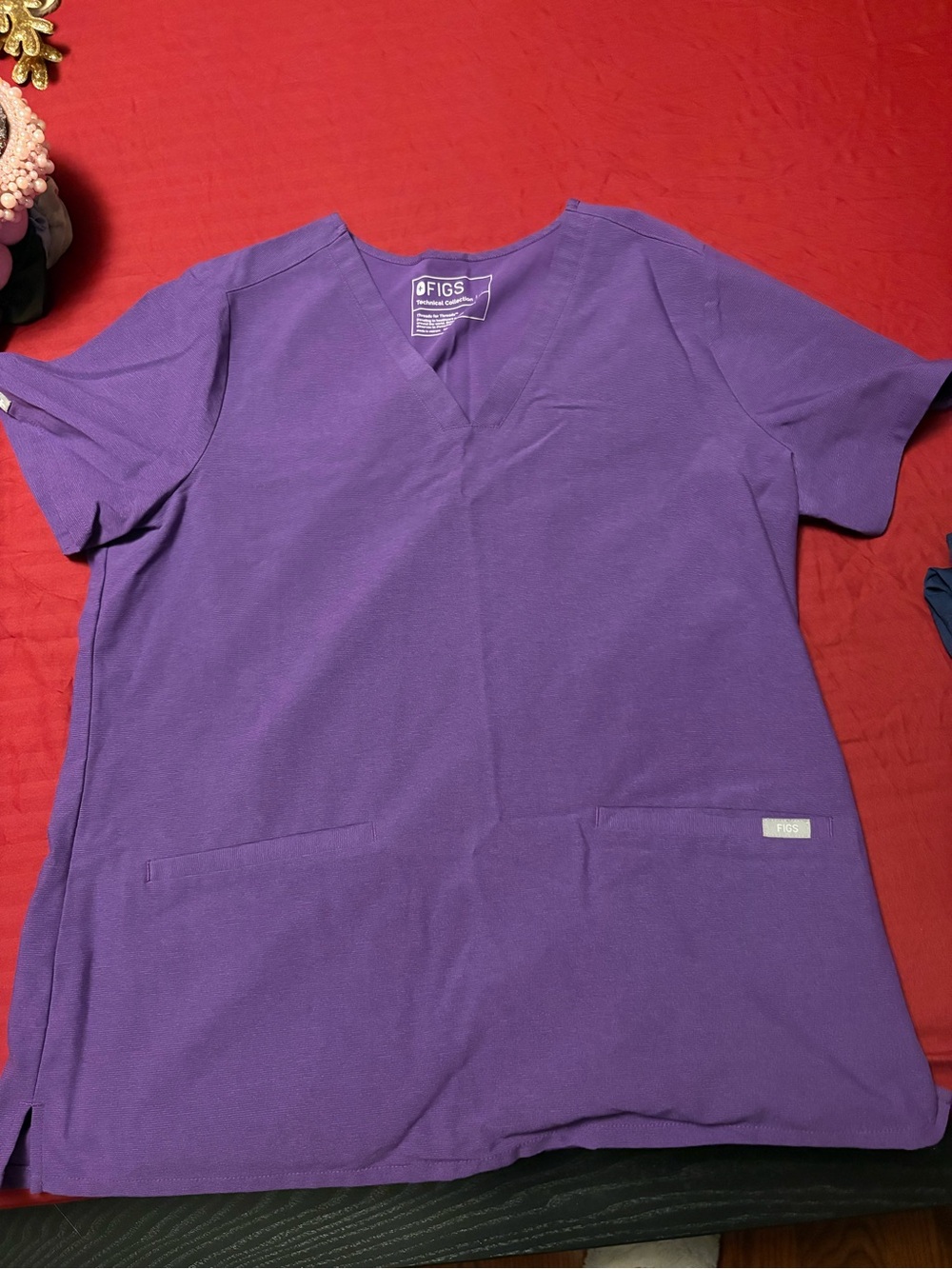 Figs Purple V-Neck Short Sleeve Scrub Top